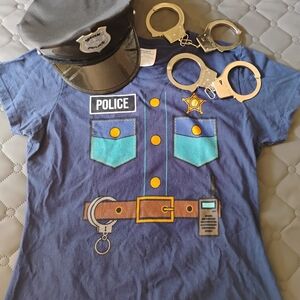 POLICE HALLOWEEN COSTUME ADULT LADIES SMALL - SHIRT, HAT, TWO HANDCUFF SETS